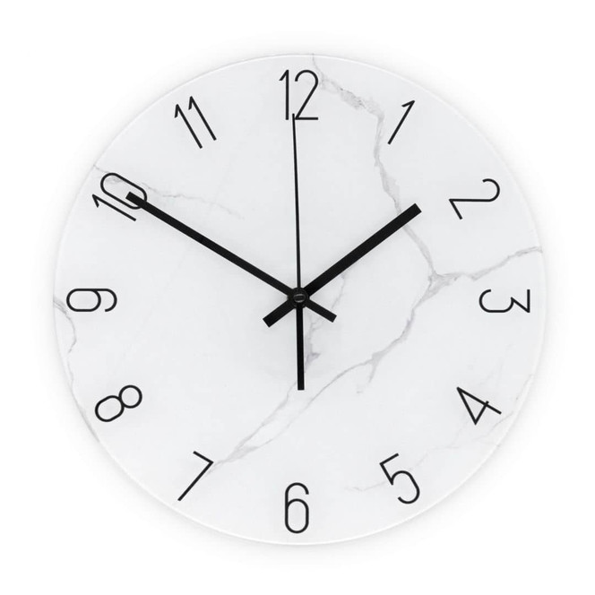 Elegante Wanduhr aus Glas in weisser Marmor-Optik mit goldenen Ziffern Ø30 cm - Bild - 1