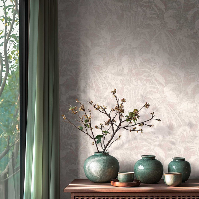 Pflanzen-Tapete Weiss Rosé – Naturmotiv zart strukturiert – Vliestapete modern