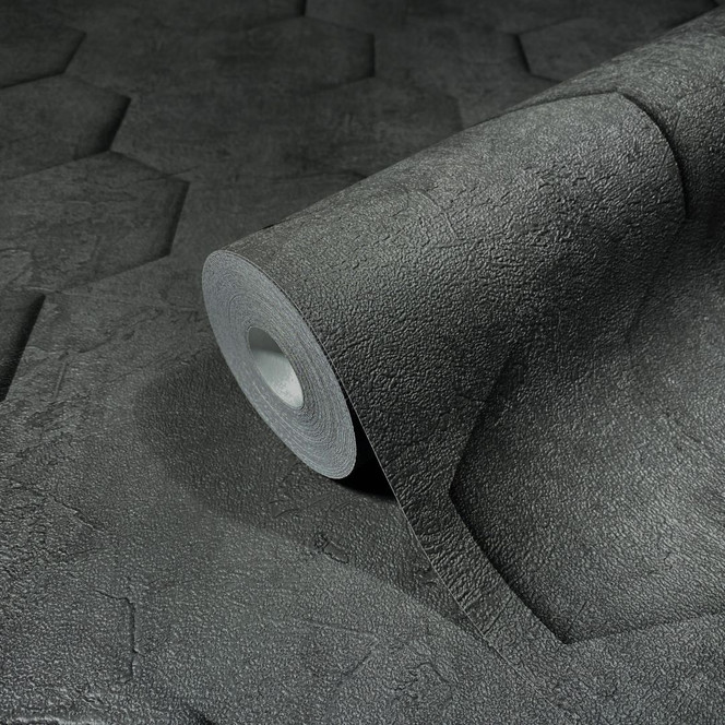 Vliestapete mit 3D-Optik im Wabenmuster schwarz Grafisch