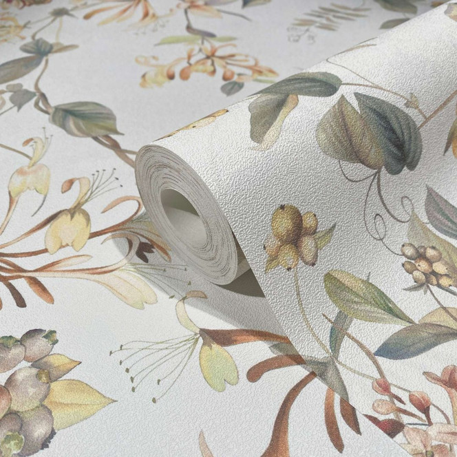 Vliestapete mit abstraktem Blumenmotiv weiss, grün Floral