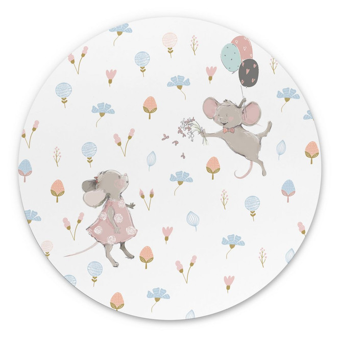 Wandbild Kleine Mäuse mit Luftballons - UN Designs - Rund - Alu-Dibond