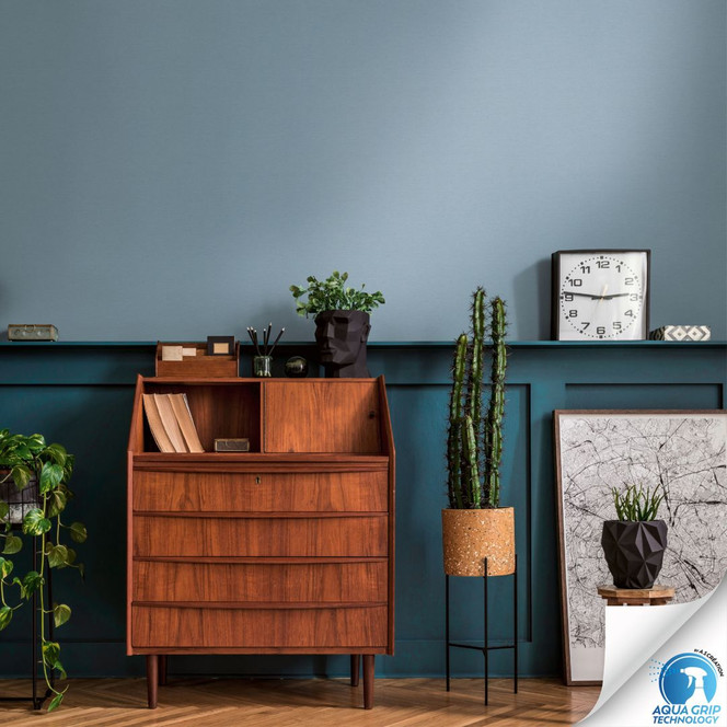 Unitapete mit Textilstruktur Hellblau - einfarbige Vliestapete - Tapezieren ohne Kleister