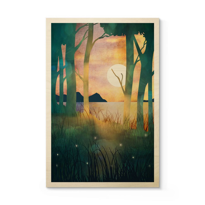 Holzbild Waldzauber bei Sonnenuntergang - SpaceFrog Designs