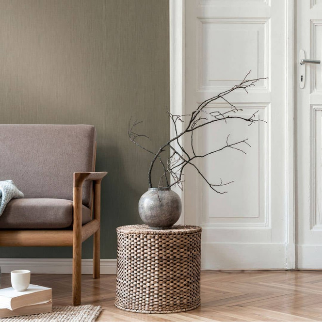 Unitapete Leinenstruktur Mintgrün Grau – Vliestapete matt strukturiert modern