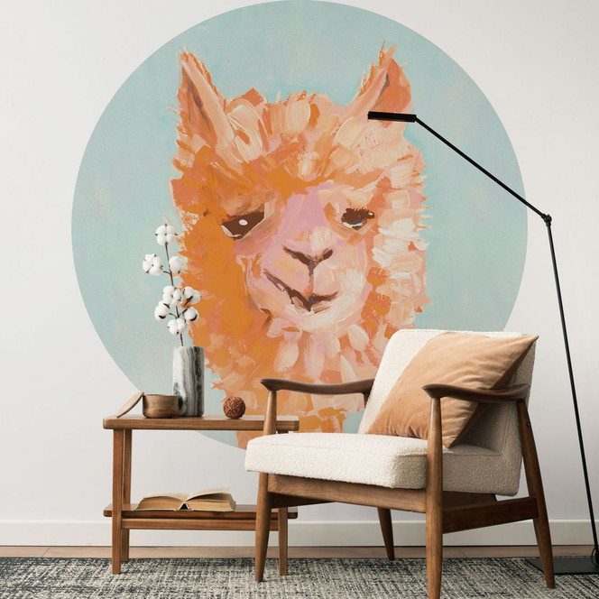 Fototapete mit Tiermotiv - Oranges Alpaca - Zwara - Rund - Selbstklebend/Vlies
