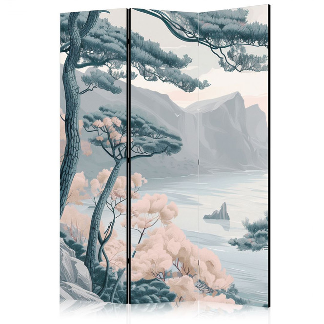 Paravent, Raumteiler freistehend, Trennwand - Mountainous Coast: Pastel Blues