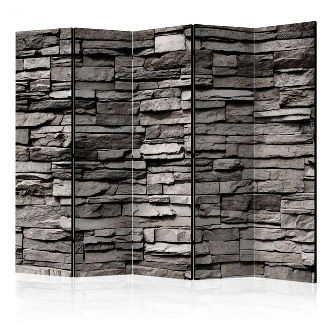 Paravent, Raumteiler freistehend, Trennwand - steinerne Fassade , 5-teilig - 225 x 172 cm