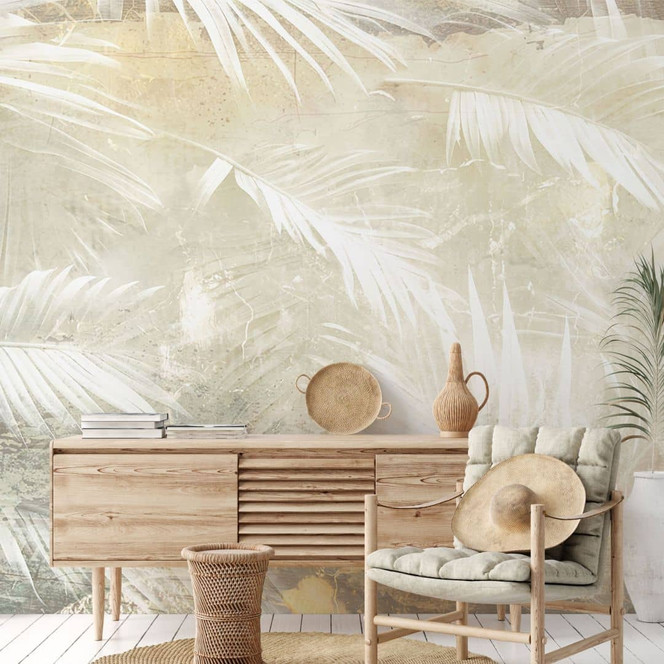 Tropische Fototapete Abstrakte weisse Palmenblätter - Kulik