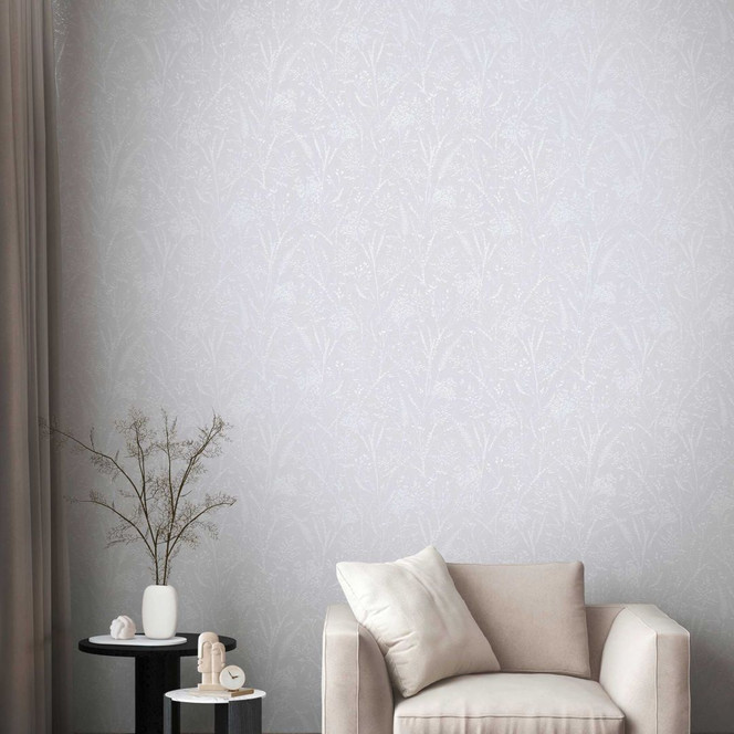 Florale Vliestapete mit Struktur Hellgrau – Geprägte Tapete mit Gräser-Muster