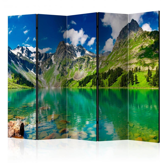 Paravent, Raumteiler freistehend, Trennwand - Bergsee , 5-teilig - 225 x 172 cm