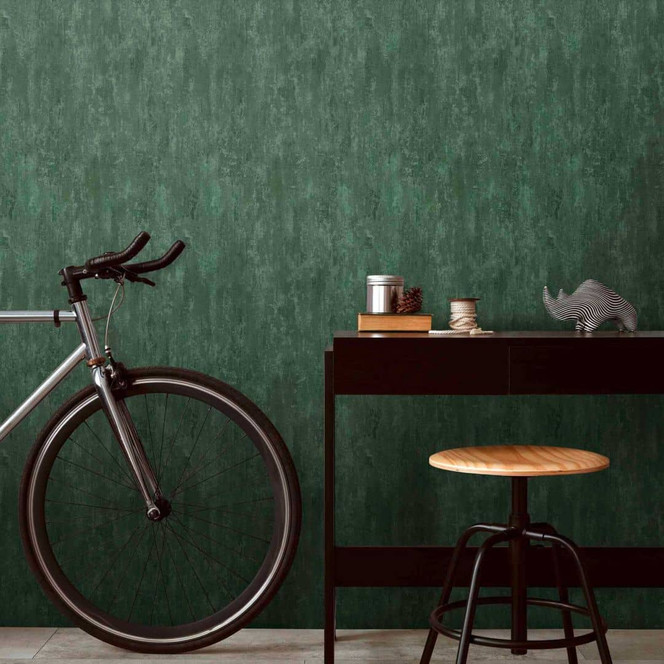 Tapete Putz Beton Grün Struktur Vliestapete Dunkelgrün glänzende Mustertapete