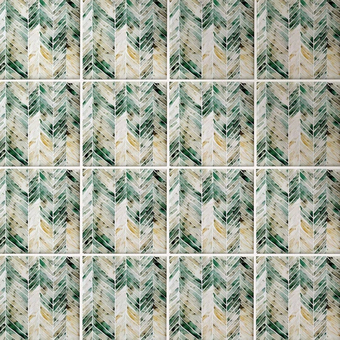 Fliesenaufkleber Grünes Aquarell Fischgrätmuster - Treechild - 12er Set