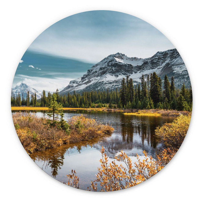 Wandbild Berg-Idylle am zauberhaften Kiefernwald - Alu-Dibond Rund
