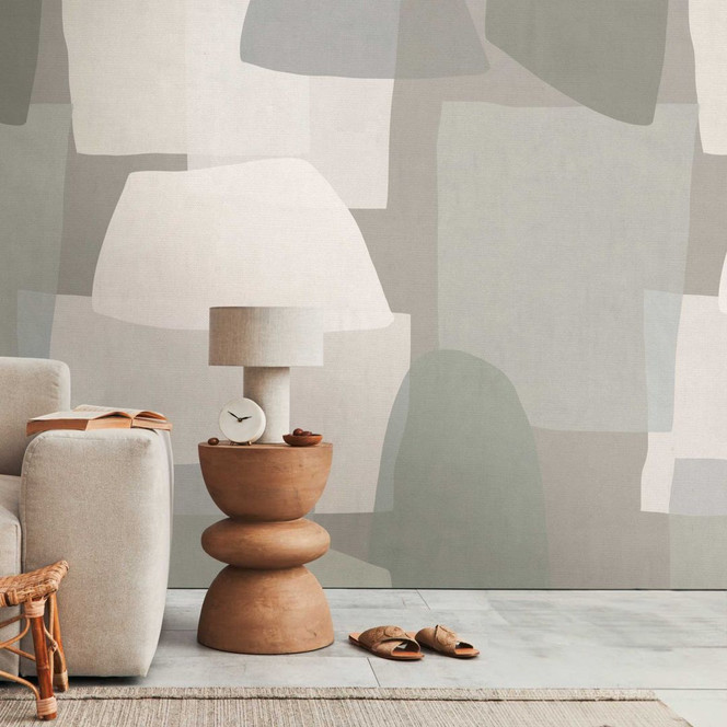 Abstrakte Fototapete Beige Grau – Design-Tapete mit Naturformen – Vliestapete modern