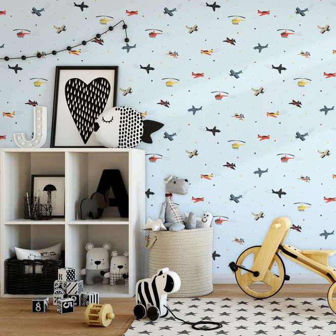 Kindertapete, Vliestapete mit Illustration Kids Walls blau, bunt
