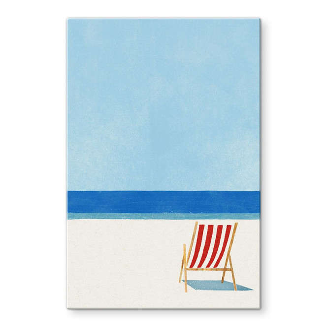 Glasbild Sommer - Liegestuhl mit Blick aufs Meer - Rivers