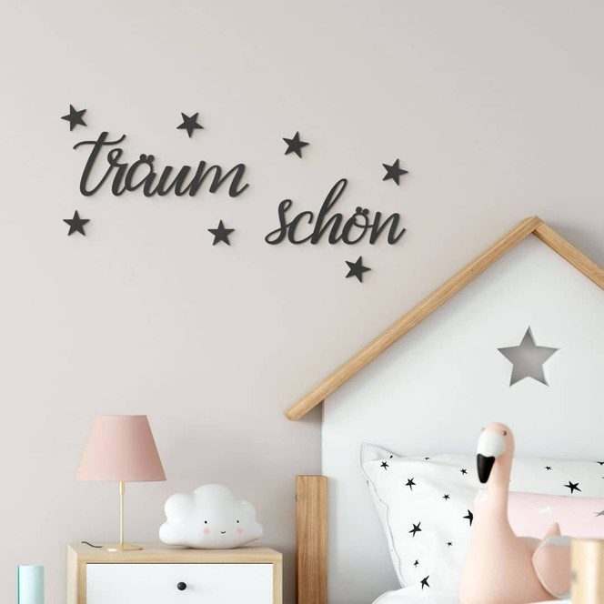 3D Schriftzug Träum Schön mit Sternen - MDF Deko