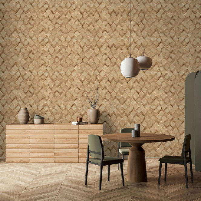 Vliestapete in beige, braun Rauten Illusion 3D-Optik Modern