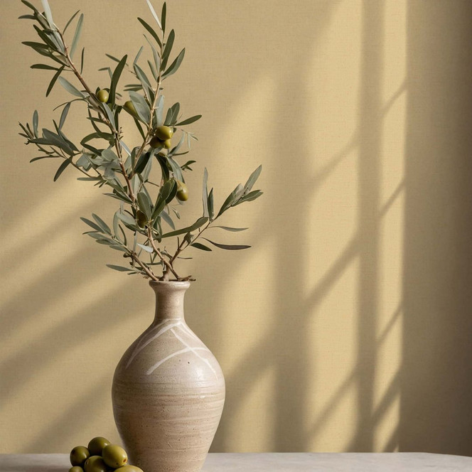 Vliestapete Strukturiert Uni Modern matt in Gelb