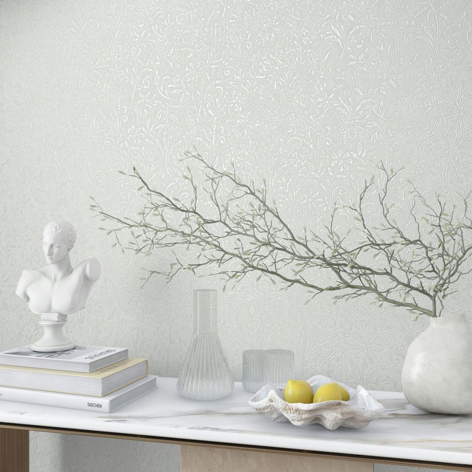 Vliestapete in Weiss Blattmotiv Floral Natur