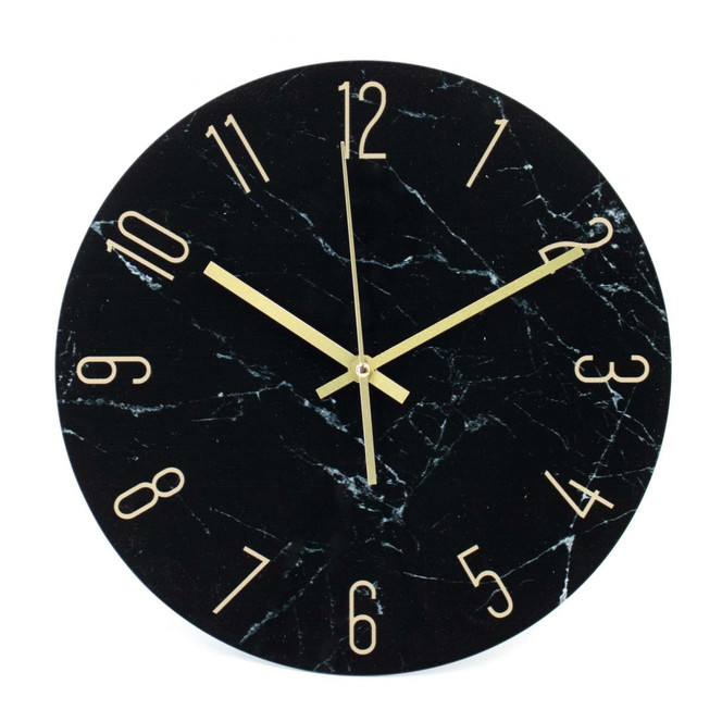 Moderne Wanduhr aus Glas in schwarzer Marmor-Optik Ø30 cm