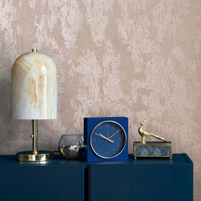 Vliestapete Betonoptik, Strasssteine Metalloptik Modern glänzend in Rosa-Braun