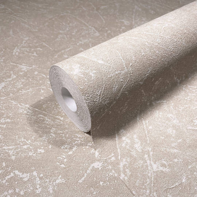 Vliestapete mit textiler Putzoptik beige Struktur