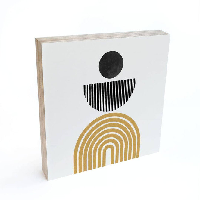 Holzbild zum Hinstellen - Abstrakte Komposition mit Kreis und Halbbogen - The Miuus Studio - 15x15 c