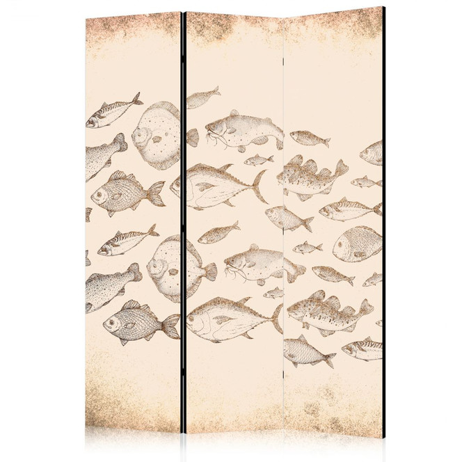 Paravent, Raumteiler freistehend, Trennwand - Sketch of a Fish School