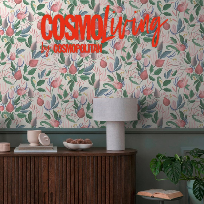 COSMOPOLITAN Tapete florales Design Weiss Grün Rosa Botanische Vliestapete Blumen
