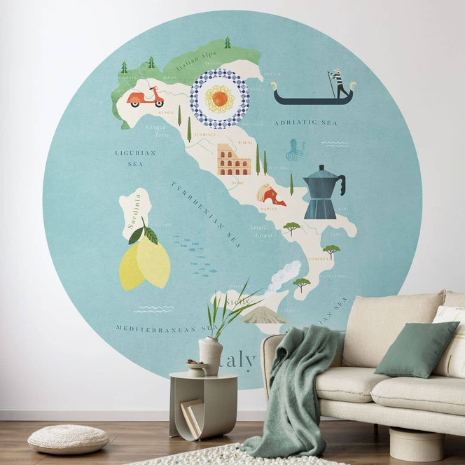 Fototapete Karte von Italien - Reisetapete - Rivers - Rund - Selbstklebend/Vlies