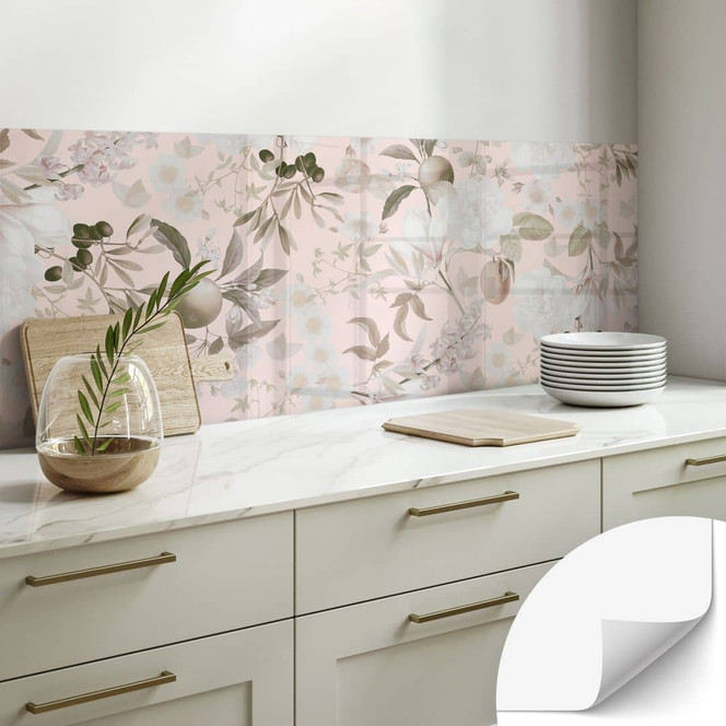 Selbstklebende Küchenrückwand Boho-Illustration mit Blumen und Früchten - UN Designs