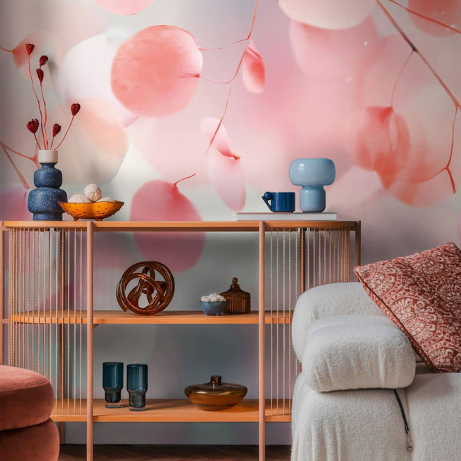 COSMOPOLITAN Fototapete Bunte Blätter Rosa Blau - Moderne Aquarell Vliestapete