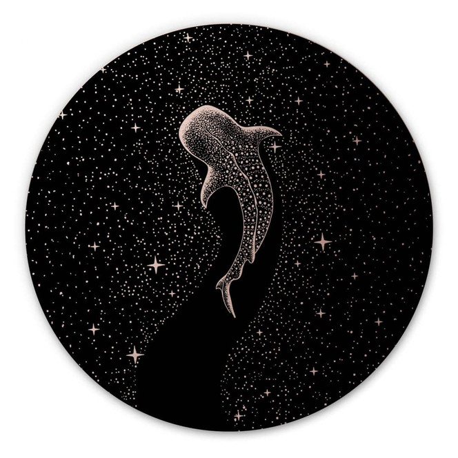 Wandbild mit Kupfereffekt Walhai im Ozean der Sterne - Cakir - Alu-Dibond Rund