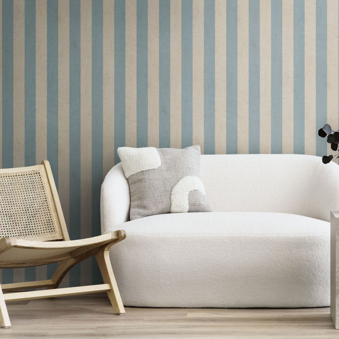 Streifentapete Hellblau Beige – Klassisches Streifenmuster matt – Vliestapete modern