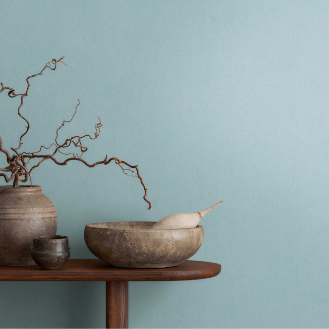 Unitapete mit feiner Struktur Hellblau – Vliestapete in dezenter Textiloptik