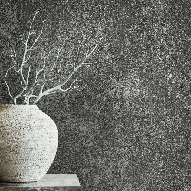 Vliestapete in leicht glänzender Betonoptik schwarz Uni