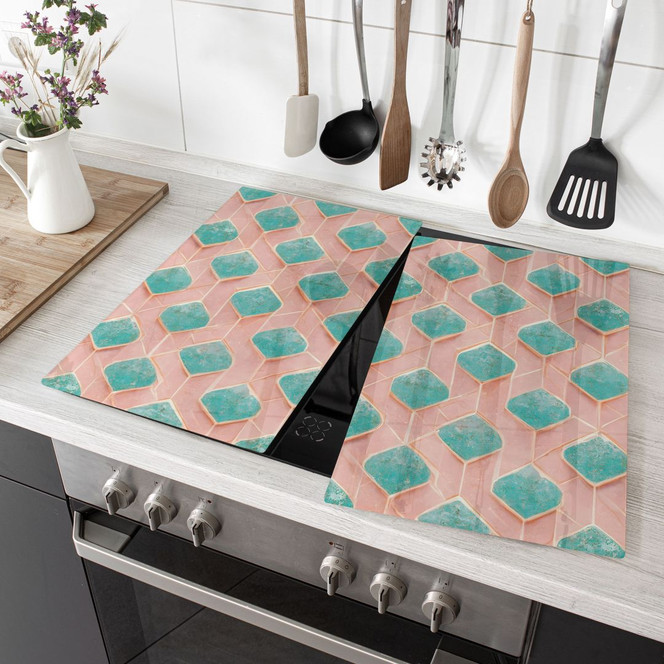 Herdabdeckplatte Rautenmuster in türkis und rosa - Treechild