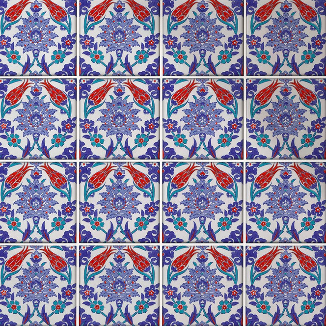 Fliesenaufkleber Orientalischer Blumenkranz - Blau - 12er Set