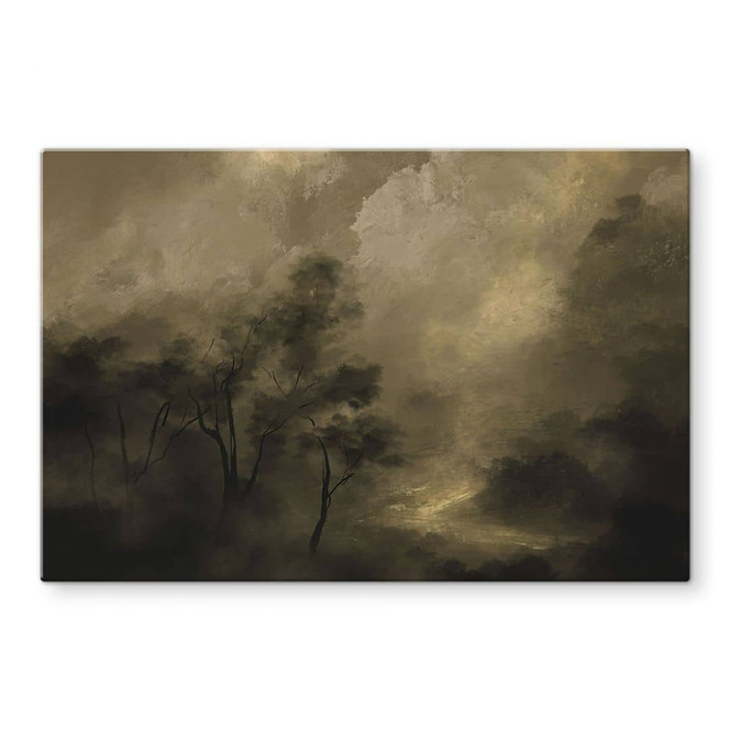 Glasbild Bäume im Nebel der Dämmerung - Hobday