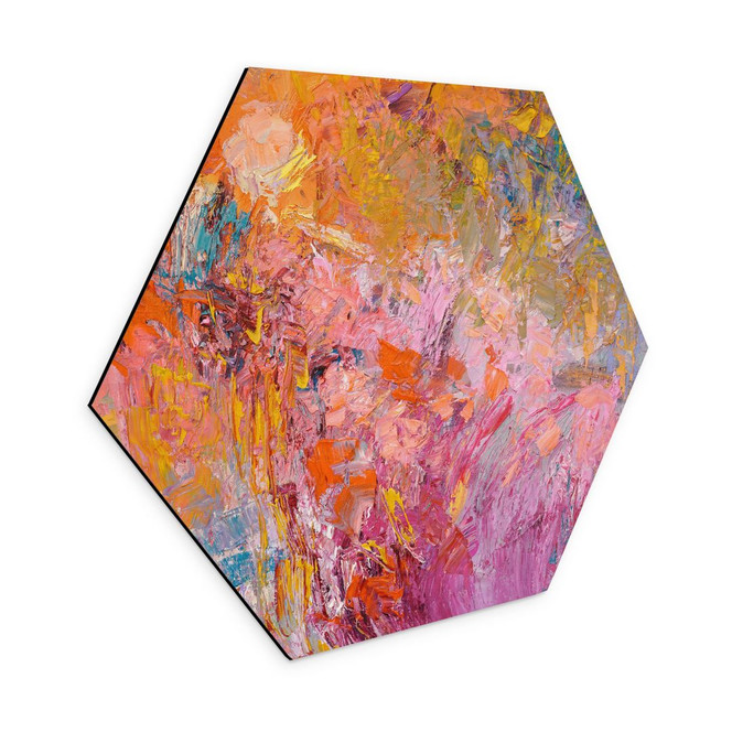 Hexagon Wandbild Abstrakter bunter Rosengarten - Fagan - Alu-Dibond