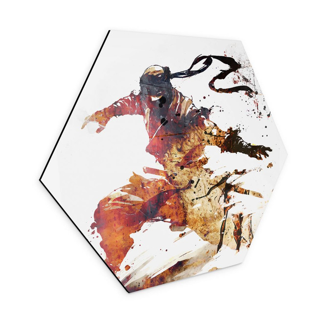 Hexagon Wandbild Fliegender Ninja - Kulik - Alu-Dibond