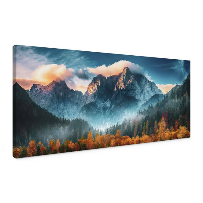 Leinwandbild Herbstliche Landschaft am Gipfel Triglav in den Julischen Alpen - Panorama