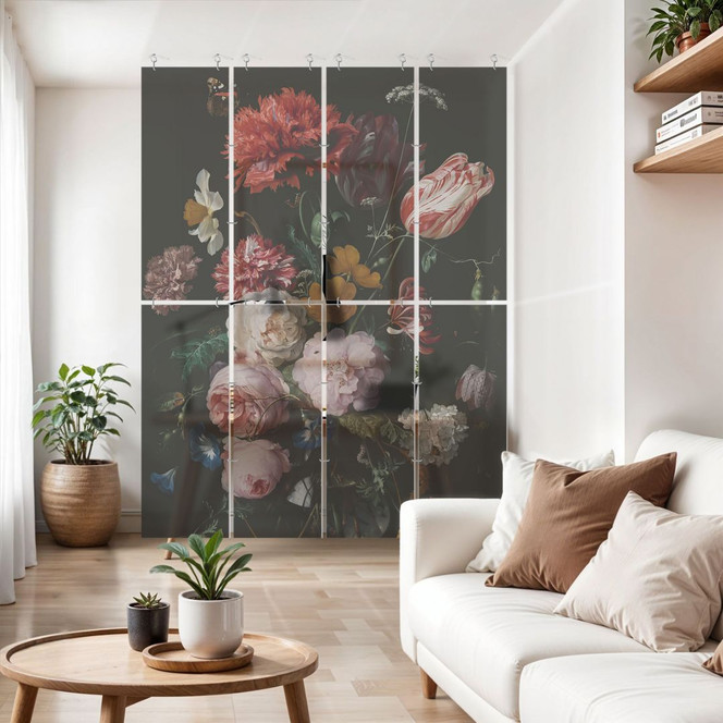 Raumteiler, Paravent, Sichtschutz hängend Stillleben mit Blumen in einer Glasvase - Heem