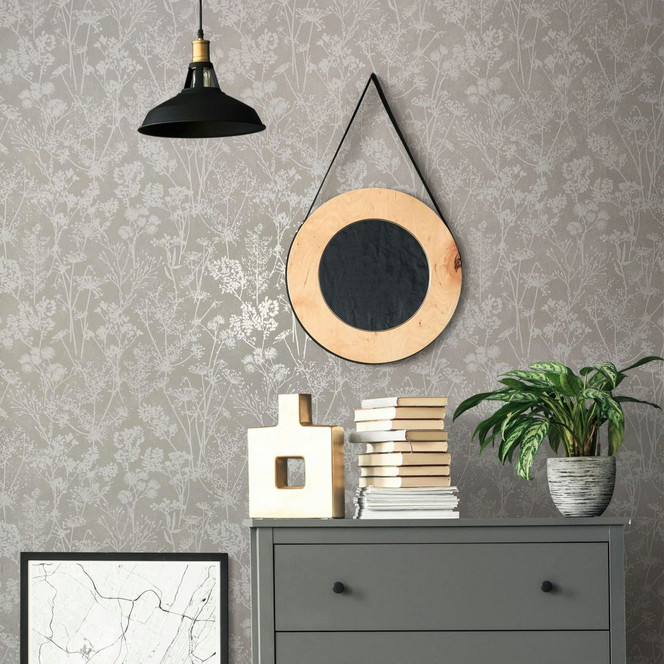 Vliestapete in grau Blattmotiv Blätteroptik Floral Natur