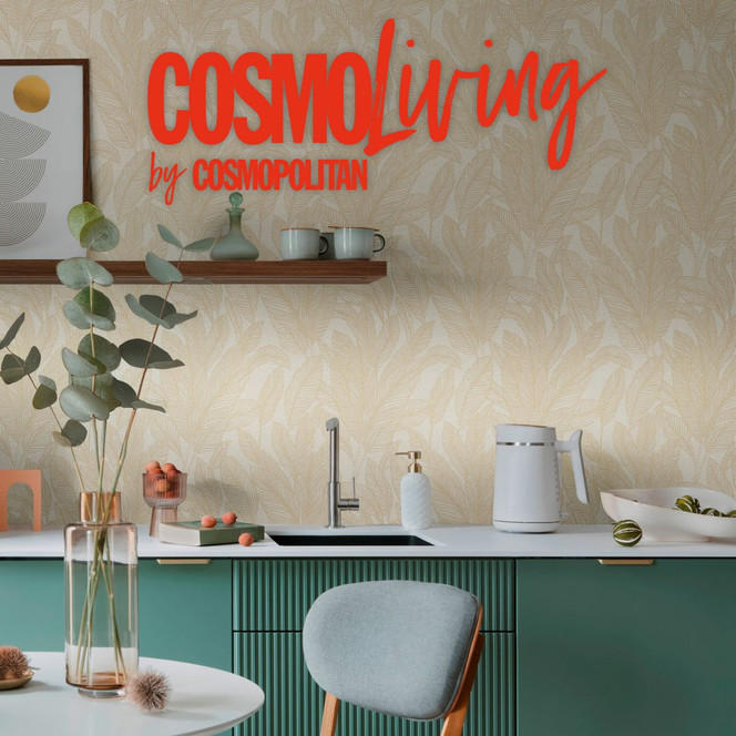 COSMOPOLITAN Tapete Schlafzimmer mit Blättern Beige Creme - Natur-Vliestapete