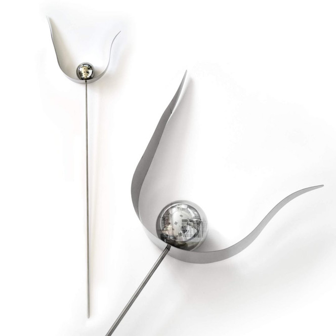 Gartenstecker Glänzender Edelstahl Kugel Metall Gartendeko - 110 cm