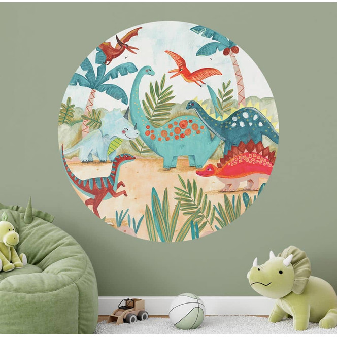 Kinderzimmer Wandtattoo - Farbenfrohe Dinosaurier im Urzeitwald - Bonne Müller - Rund