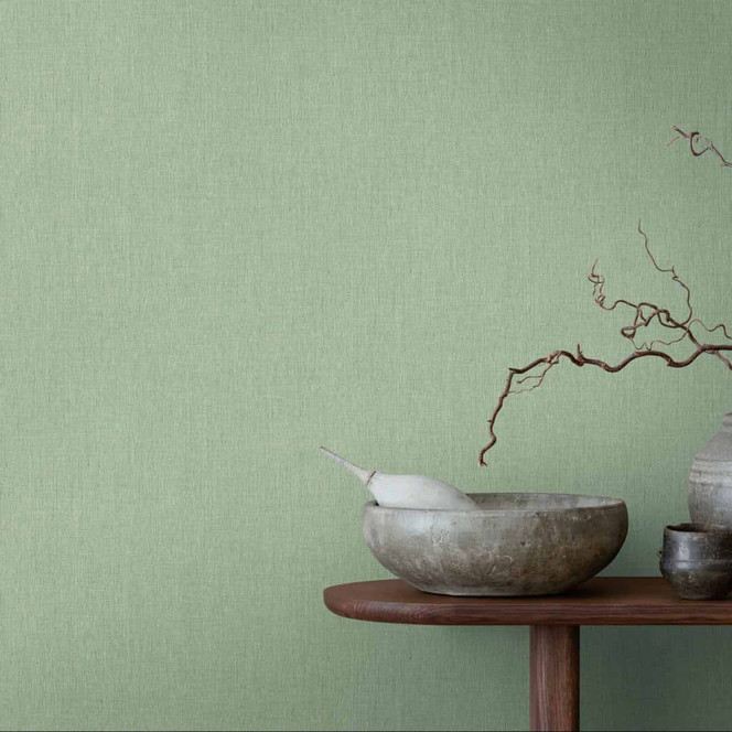 Vliestapete in zartem Mintgrün mit Leinenstruktur - Frische Wandgestaltung für Küchen