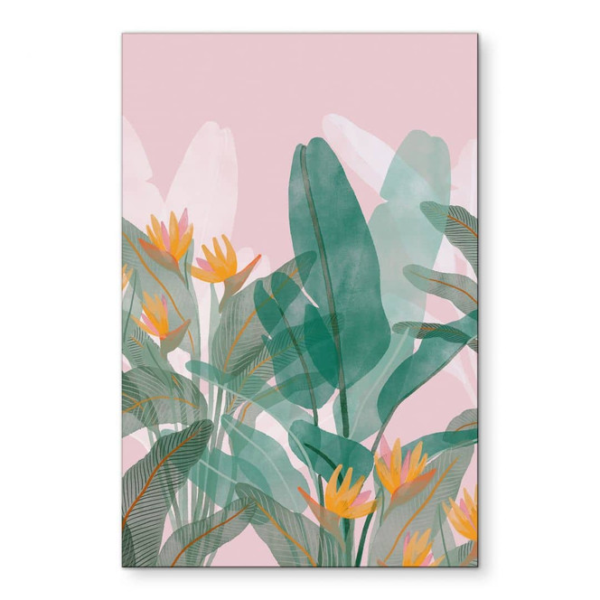 Wandbild Botanische Illustration in Grün und Rosa - Goed Blauw - Alu-Dibond